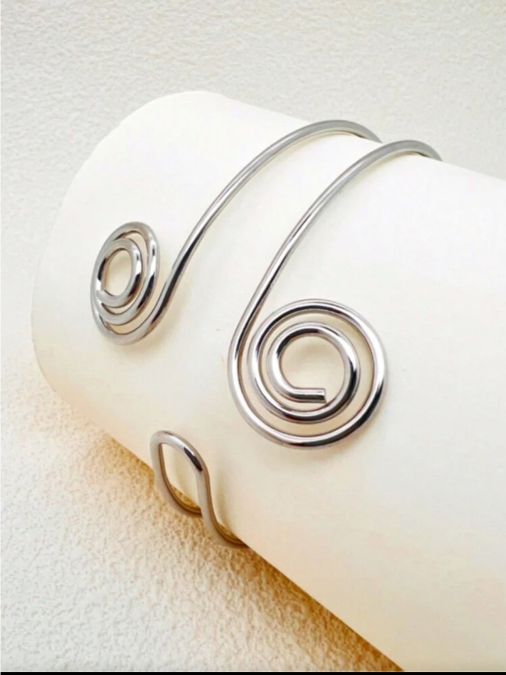 Silver Spiral Open Upper Arm Cuff Bracelet - Women Jewelry